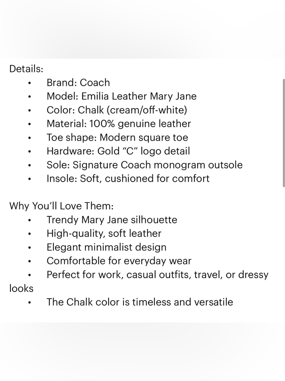 Coach Women's Ivory Leather Emilia Mary Jane Flats 🥿 - Picture 9 of 10